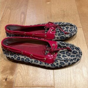 Sperry women’s leopard red patent leather loafers shoes sz 11